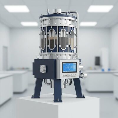 Separator magnetyczny o wysokim gradiencie z pionowym polem magnetycznym, oferujący jednolite rozłożenie pola magnetycznego zoptymalizowane do separacji cząstek