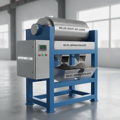 1.5 KW Maszyna do segregacji magnetycznej z silnikiem silnikowym o długości walcowania 600-1600 mm i szybkości separacji 99,9 dla obróbki